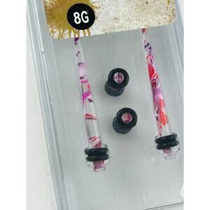 Morbid Metals Pink Marble Black Ear Plug Taper 8G New In Box Unused